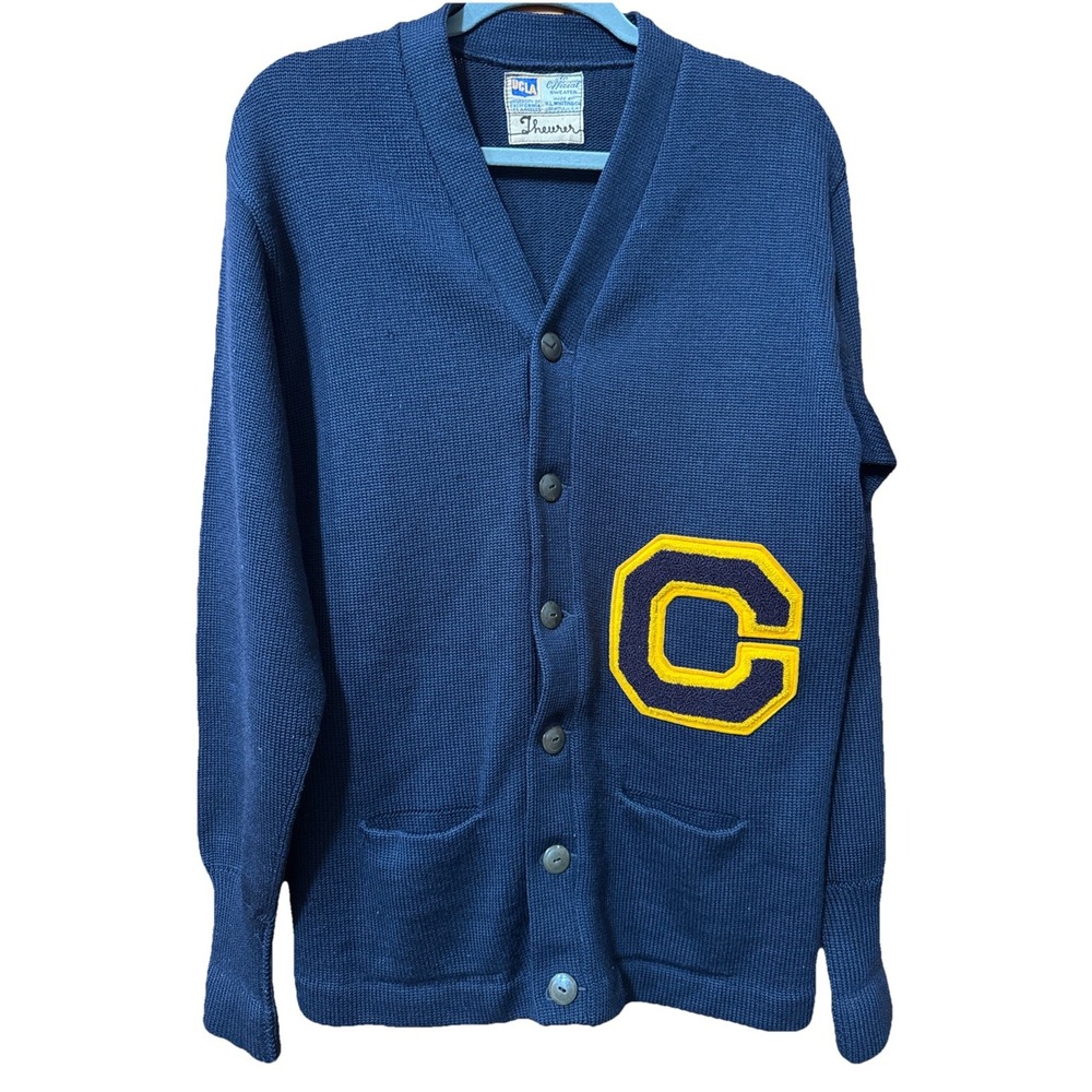 Vintage UCLA Letterman Cardigan HL Whiting Co‎ Navy Blue Varsity Sweater C Patch